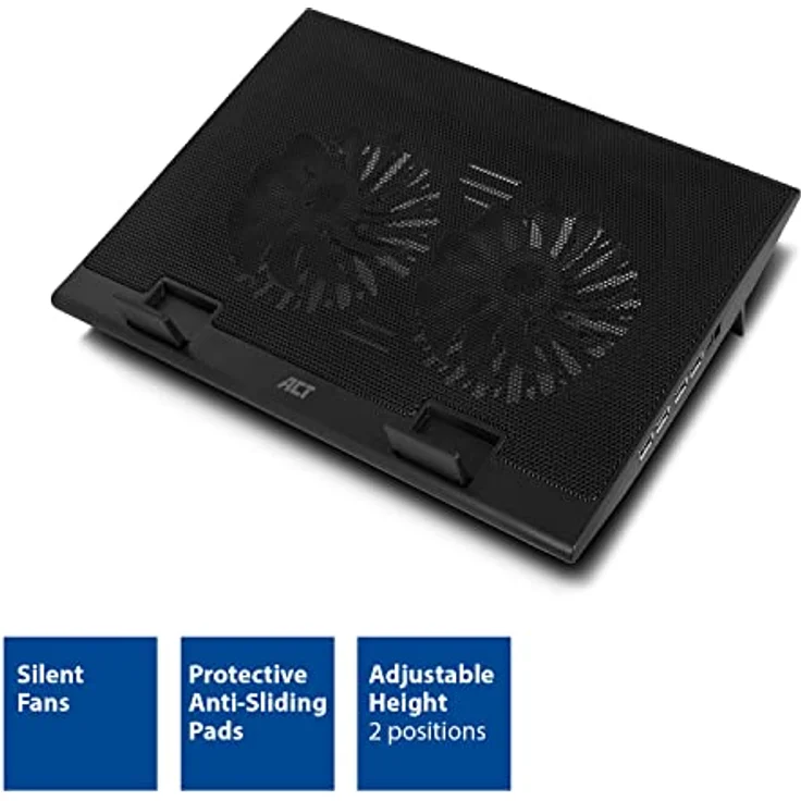 ACT Laptop Kühler 17 Zoll, Business Laptop Ständer Höhenverstellbar (2 Ergonomische Positionen), 2 Leiser Lüfter für das Büro, 4-Port-USB-Hub - AC8105 – Bild 2