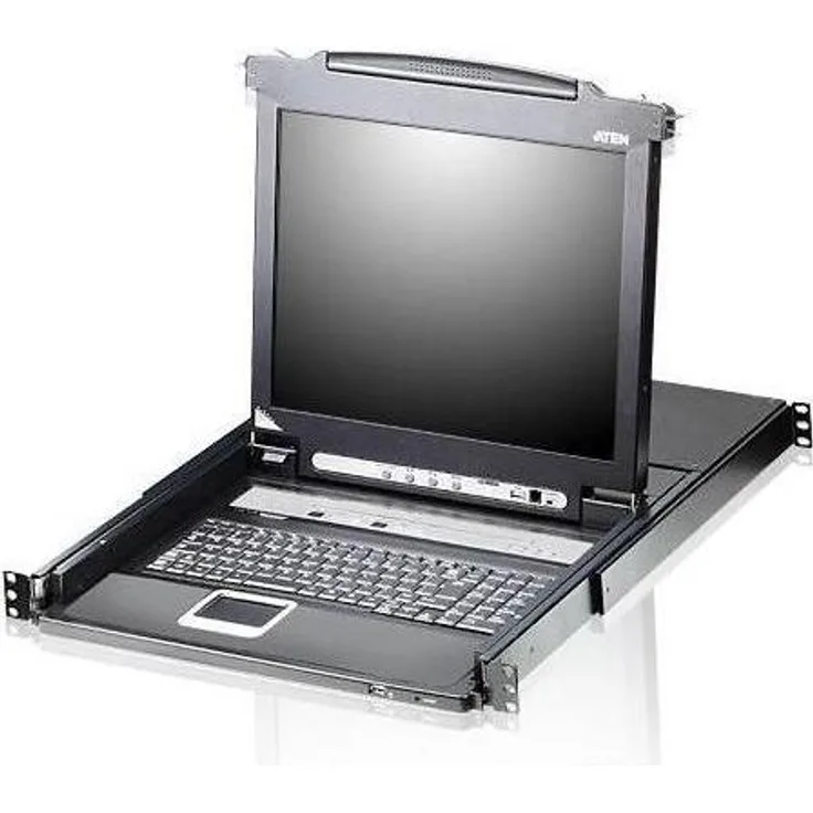 Aten CL5708N, 48cm-LCD KVM Switch mit 8 Ports, USB-PS/2, VGA, ausziehbares Slideaway-Gehäuse, Schwarz