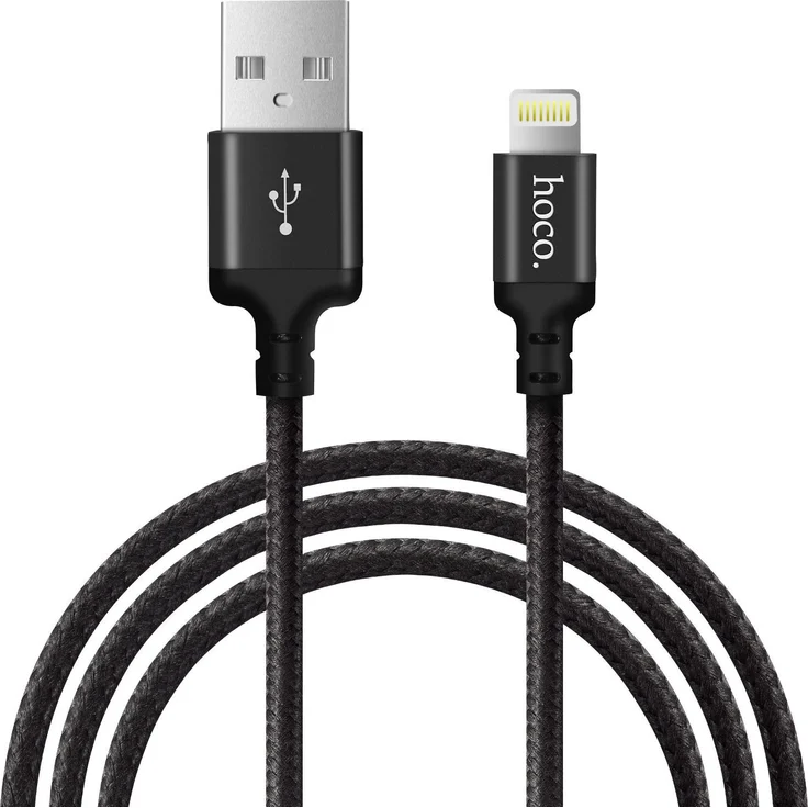 Hoco High Speed X14, 2m Lightning Ladekabel Nylon, USB Datenkabel für iPhone/iPad, Schwarz, 2A Ladestrom