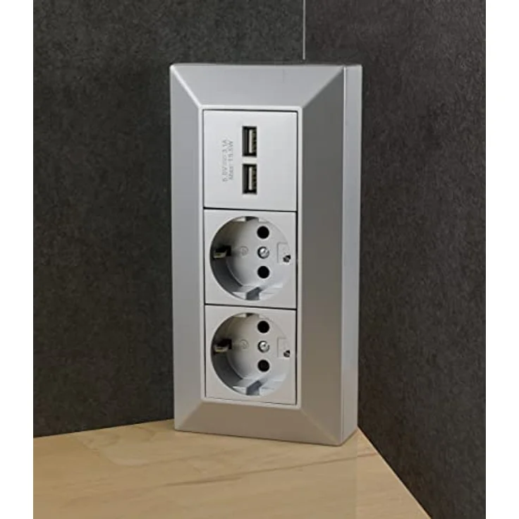 Steckdosenblock Ecksteckdose 2-Fach Schutzkontaktsteckdose 2X USB-A 3,1A Silber Grau – Bild 5