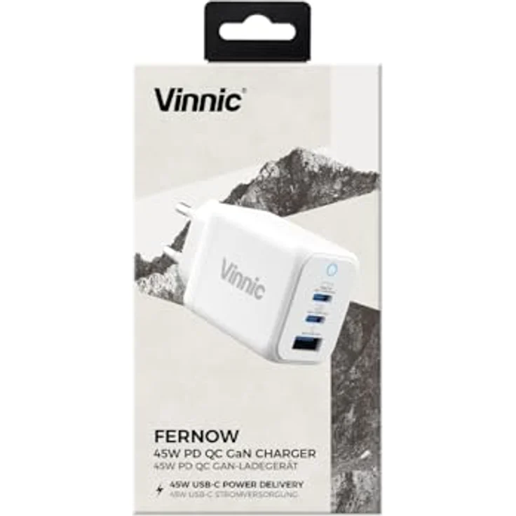 Vinnic FERNOW GaN USB-C Ladegerät, 45W Multi-Port mit USB-C PD & USB-A, Galliumnitrid-Technologie für Laptop, MacBook und iPhone, AC 100-240V – Bild 5