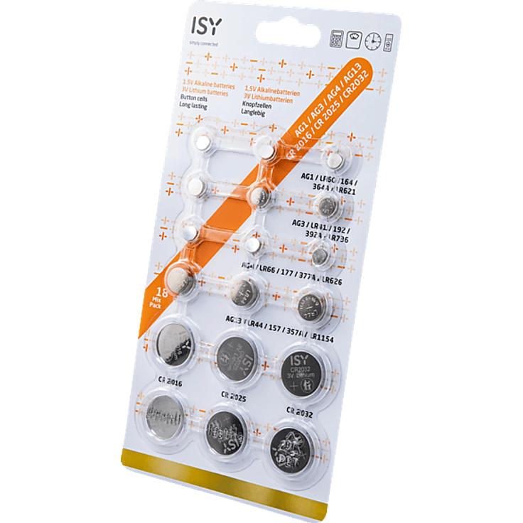 ISY IBA-3000-1 Alkaline-Lithium Batterien, 1.5V Alkaline und 3V Lithium Knopfzellen, 18 Stück