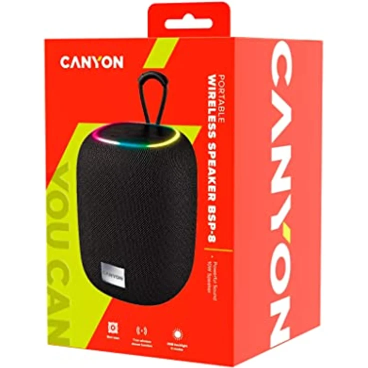 CANYON Bluetooth-Lautsprecher BSP-8 schwarz, 10 W Leistung, BT 5.2, RGB-Hintergrundbeleuchtung – Bild 5