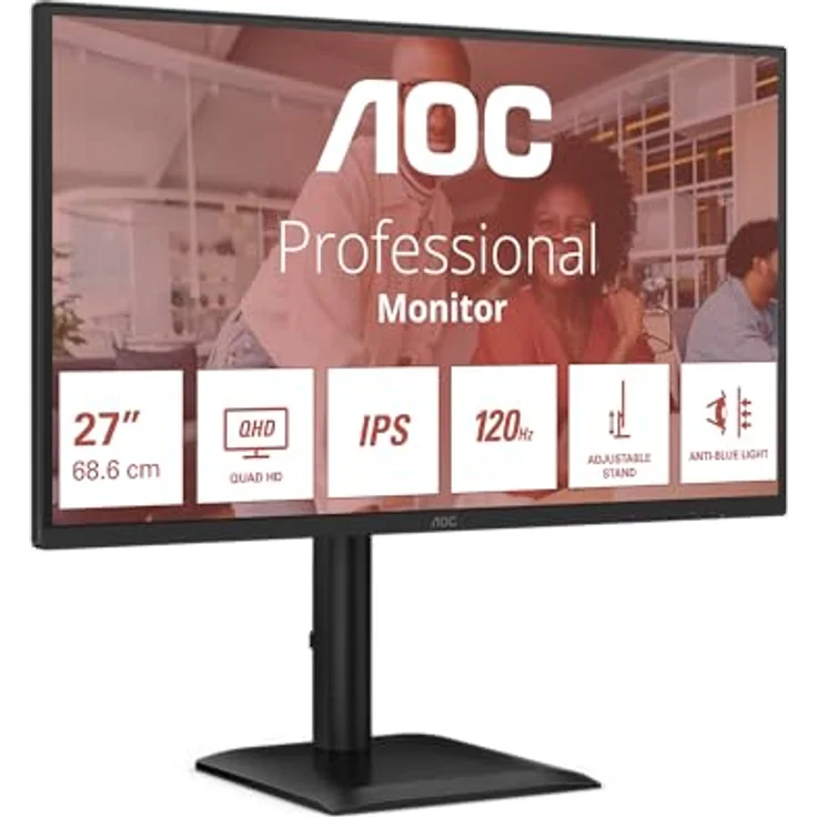 AOC Q27E4U 27 Zoll QHD-Monitor, 120 Hz, IPS, 1 ms MPRT, Adaptive Sync, Höhenverstellung, USB-Hub, Schwarz – Bild 1