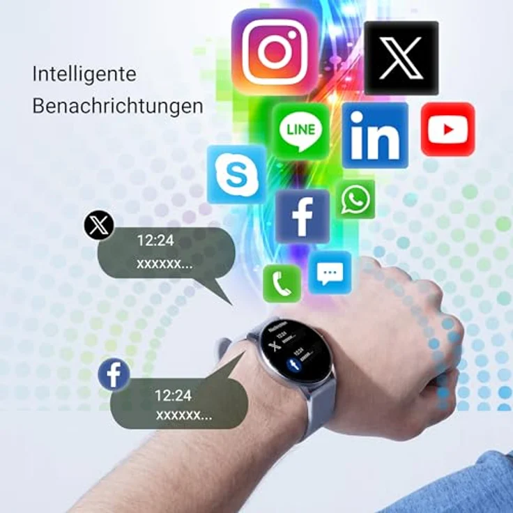 XINJI Smart Watch C2 mit Bluetooth, 1,3" AMOLED Touchdisplay, Puls-/Blutsauerstoff-Messung, Schlafmonitor, Kalorien-/Schrittzähler, Benachrichtigungsfunktion, Fernauslöser,3ATM Wasserdicht, schwarz – Bild 5