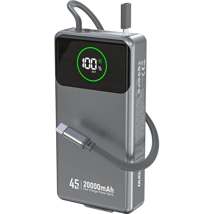 Dudao K31 Pro 20000mAh Powerbank mit 45W und einziehbarem USB-C-Kabel, Grau