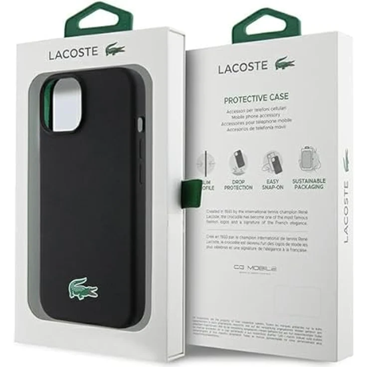 Lacoste Schutzhülle für Apple iPhone 15, originale Silikon-Hülle, MagSafe-kompatibel, Schwarz – Bild 8