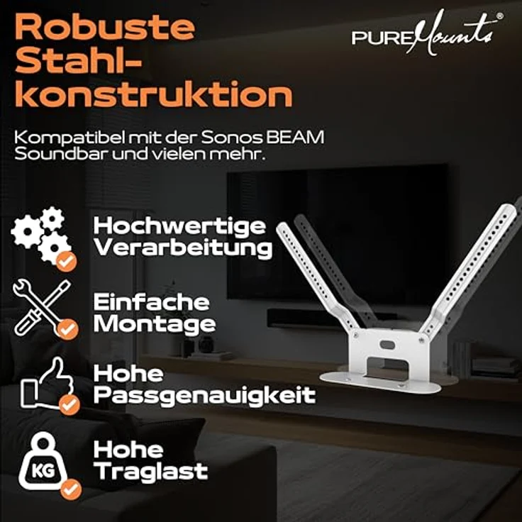 PureMounts PM-SOM-081 Halterung zur direkten Montage am TV, kompatibel mit SONOS BEAM Soundbar, Traglast: 5kg, weiß – Bild 8
