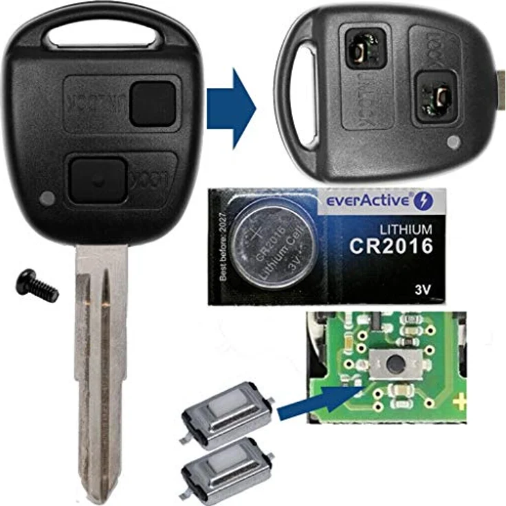 mt-key Auto Schlüssel 2 Tasten Set TOY41 für Toyota, inklusive CR2016 Knopfzelle und Tastenfeld, passend für MR2, Yaris, Verso, Corolla, Celica – Bild 3