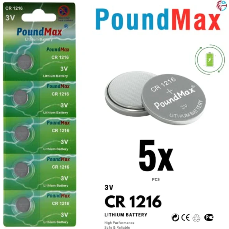 PoundMax Lithium-Knopfzellenbatterien, 1216, DL1216, 3 V, 5 Stück – Bild 4