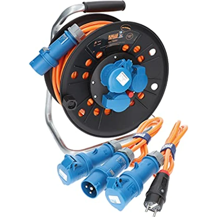 KALLE DAS KABEL Kabeltrommel Camping CEE-Campingkabeltrommel Wohnmobil-Kabeltrommel H07BQ-F 3G 2,5mm² EXTREME SIGNAL 25 Meter Orange Kabeltrommel + Anschlussleitung 1,5m + Adapterleitung – Bild 1