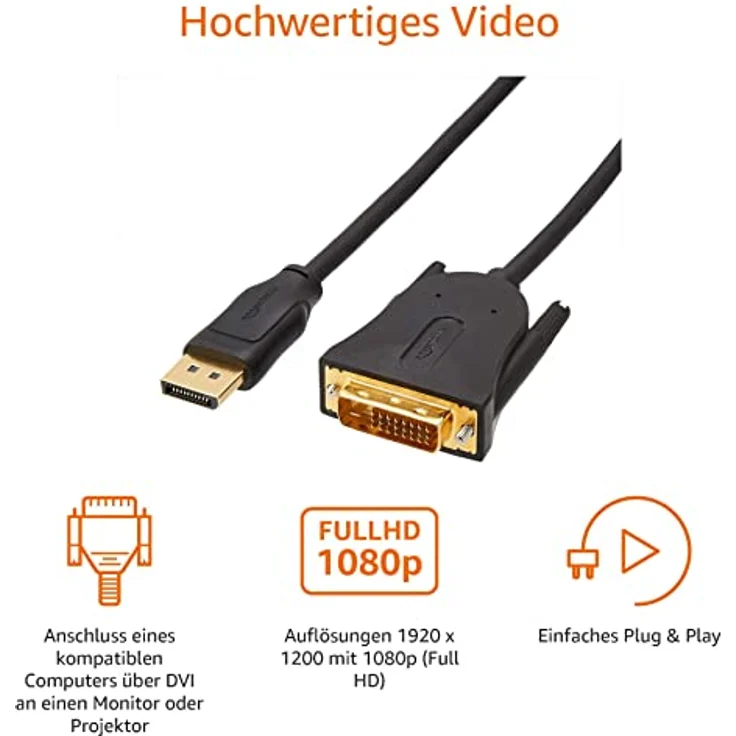 AmazonBasics HL-007268 Verbindungskabel, DisplayPort auf DVI, Full-HD, 1,8 m - Preisvergleich – Bild 3