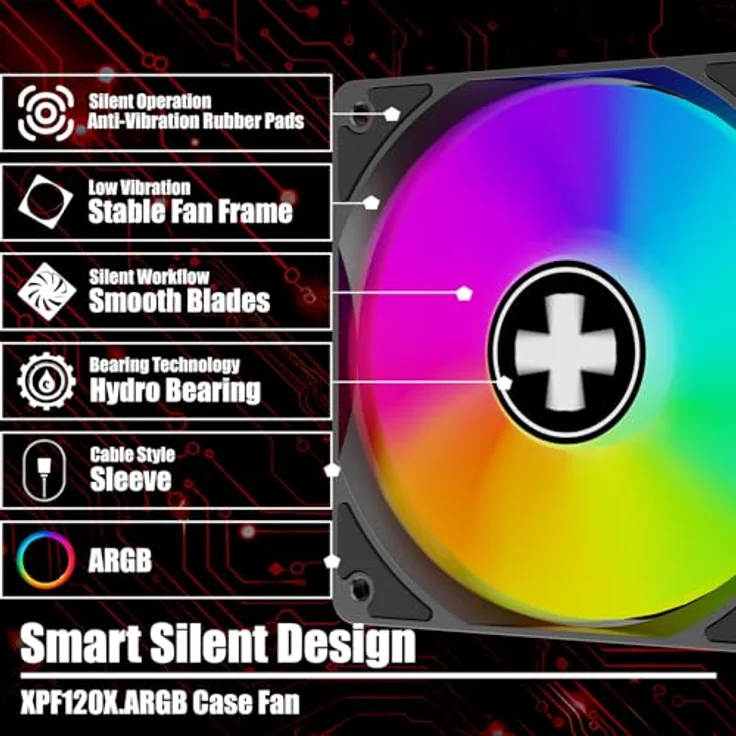 Xilence XPF120X.ARGB 120mm Gehäuselüfter, PWM gesteuert mit ARGB-Beleuchtung, leise & effizient, Hydro-Lager, hoher Luftdurchsatz für Gaming-Setups – Bild 3