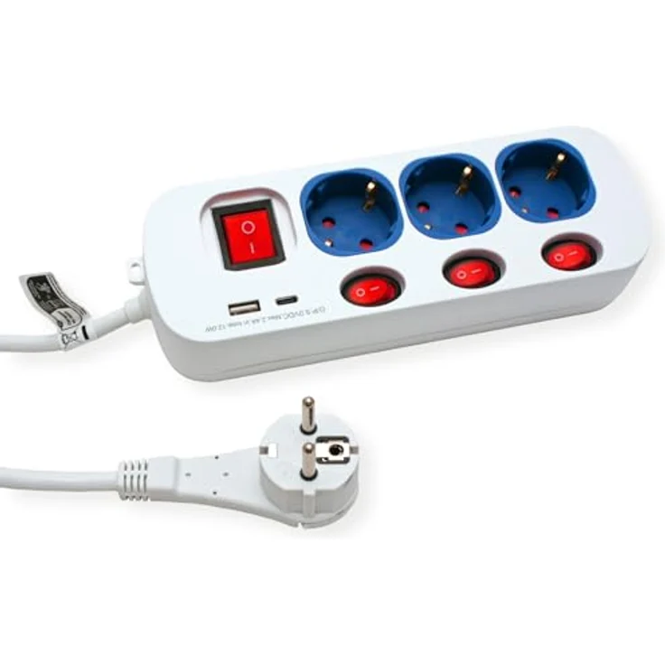 ROLINE 3-fach Steckdosenleiste mit Schalter (Kabellänge 1.5 m), + Fast Charger, 1x USB A+C, weiß – Bild 5