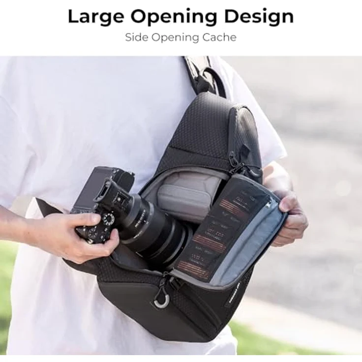 K&F CONCEPT Kamera-Umhängetasche, wasserdichte Kamera-Reisetasche mit Schnellzugriff, 20×13×40 cm, Schwarz – Bild 5