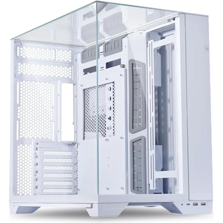 Lian Li O11 Vision PC-Gehäuse, 3-seitige randlose Glaspaneele, modular, werkzeugloses Design, Triple-Radiator-Unterstützung, Aluminium, Tower, Weiß – Bild 1