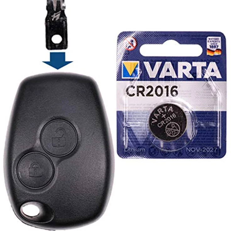 mt-key Auto Schlüssel Ersatz Gehäuse für Renault Twingo II, Clio III, Kangoo II, Wind, 2 Tasten mit VARTA CR2016 Knopfzelle (3V) – Bild 1