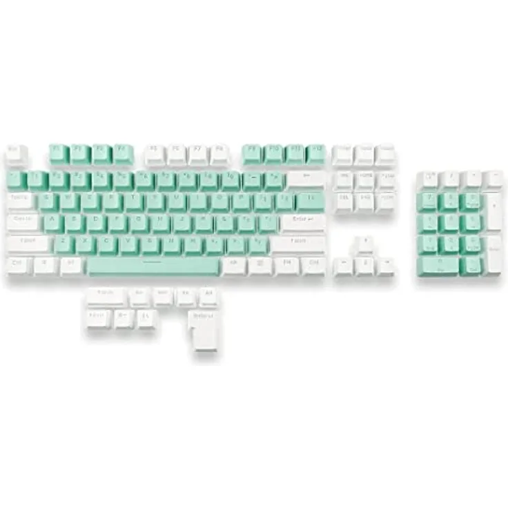 Mountain Mineral PBT Double-Shot Tastenkappen-Set für MX-Schalter, OEM-Profil, 113 Keycaps, US-ANSI + ISO Addon (Aquamarine B, grün-Weiss)