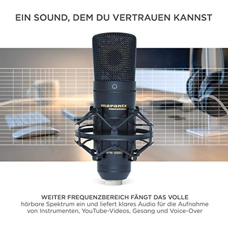 Marantz Professional MPM-2000U - Großmembran USB Mikrofon für Computeraufnahmen, Podcast und Gaming mit Mikrofonspinne, USB Kabel und Tasche enthalten – Bild 4
