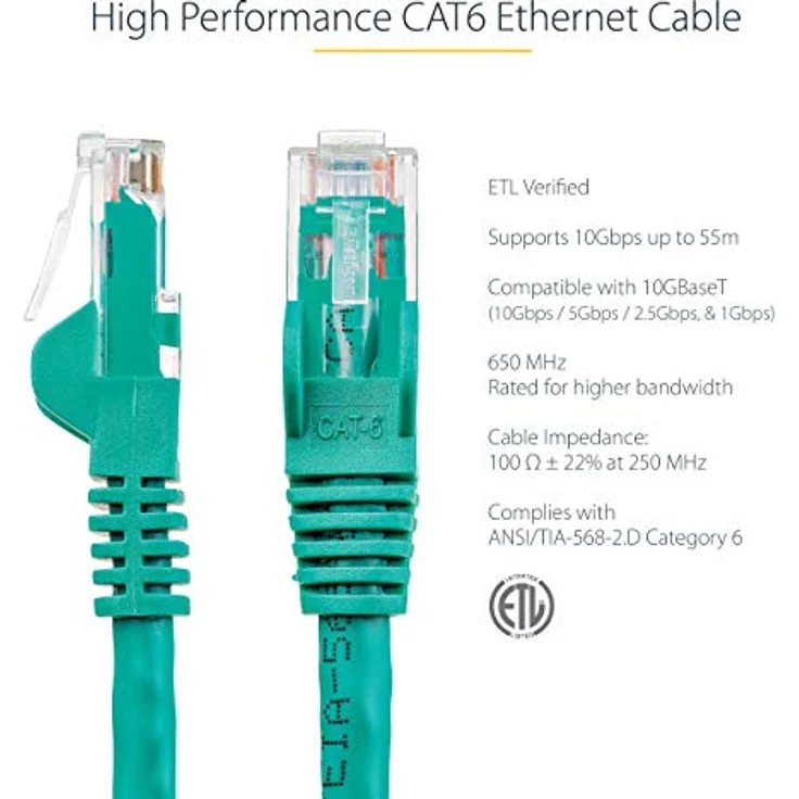 StarTech.com Cat6 Ethernet-Kabel – Patchkabel – Snagless Cat5 Kabel – langes Netzwerkkabel – Ethernet-Kabel – Cat 6 Kabel grün 150 ft / 45m – Bild 2