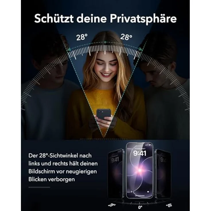 ESR AntiSpy Panzerglas für iPhone 17e/16e/14/13/13 Pro, HD klar, 3 Sekunden Schnellinstallation, Armorite gehärtetes Glas, hüllenfreundlich, 3 Stück – Bild 3