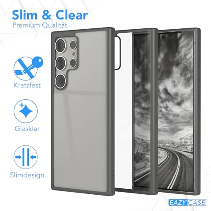 EAZY CASE Clear Hybrid Bumper Hülle, Ultra Aufprallschutz für Samsung Galaxy S24 Ultra, stoßfest und kratzfest, dünne Schutzhülle mit Kameraschutz, Anthrazit Grau – Bild 5