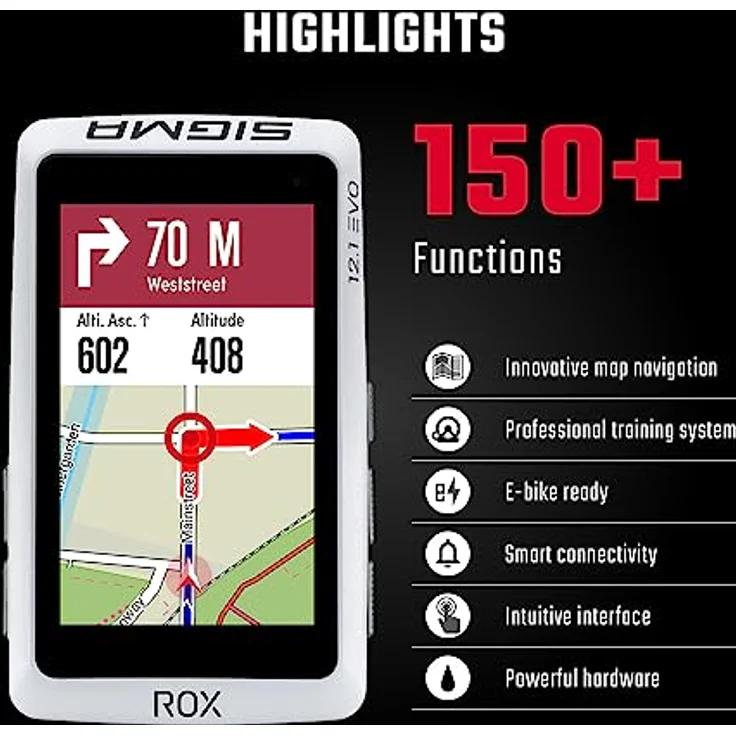 Sigma GPS Fahrradcomputer - Rox 12.1 Evo Basic Set, White, Bluetooth, GPS, GLONASS – Bild 2