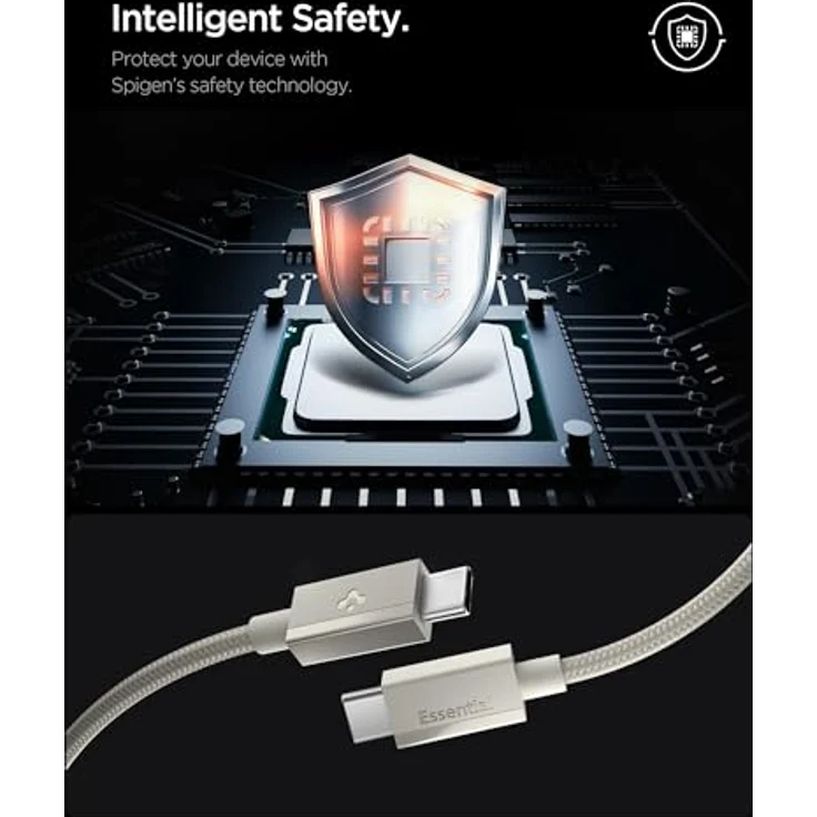 Spigen Essential USB-C to USB-C 60W Fabric Cable, 1.5m, Natural Titanium mit 60W Unterstützung – Bild 4