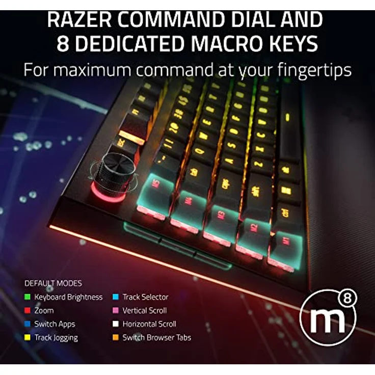 Razer BlackWidow V4 Pro (Green Switch) - Mechanische Gaming-Tastatur (Klickende Mechanische Switches, Befehlsrad und 8 Makro-Tasten, Multifunktionsrolle, Handballenauflage) QWERTY US-Layout | Schwarz – Bild 4