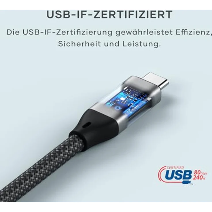 Satechi USB4 v2 Pro Kabel 1,2 m, max. 120 Gbit/s, 240 W, USB-C, Silber/Schwarz – Bild 8