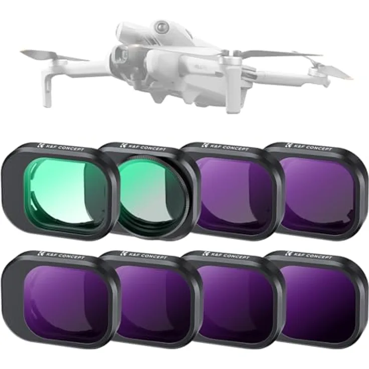K&F Concept Mini 4 Pro Filterset, 8-teiliges ND, UV und CPL Filterset für DJI Mini 4 Pro, mehrfach beschichtet, ultraleicht, AGC-Glas