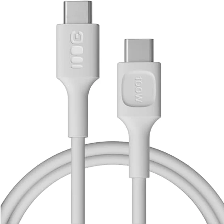 Green Cell PowerFlex USB-C Kabel 100W 120cm – Flexibles Silikon-Datenkabel mit 480 Mbps für iPhone 16, MacBook, iPad – USB C auf USB C (Weiß) – Bild 1