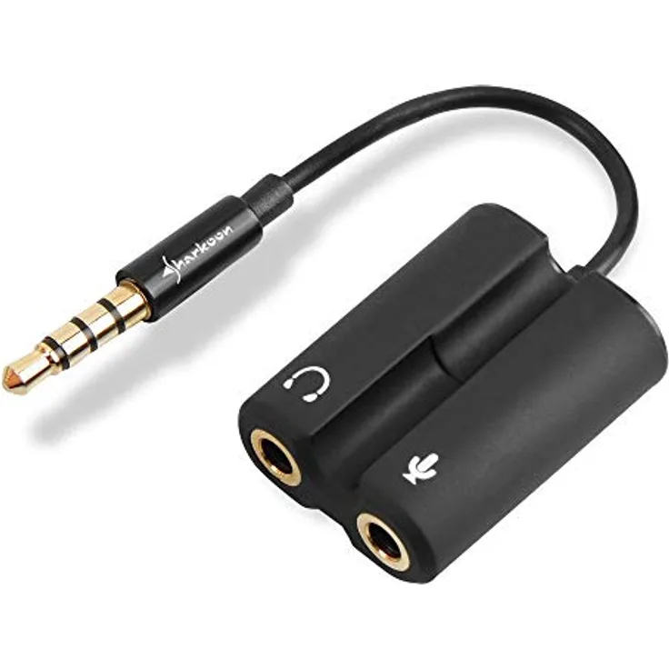 Sharkoon TRRS PMP35 Audio Combo Adapter (12 cm Kabel, geeignet für PS4, Laptops, Notebooks, Smartphones) schwarz