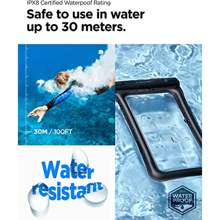 Spigen Aqua Shield wasserdichte Handyhülle Schwimmend [2 Stück] IPX8 Wasserfeste Handytasche Unterwasser Hülle Kompatibel mit iPhone, Galaxy, Xiaomi, Google Smartphones -Schwarz – Bild 5