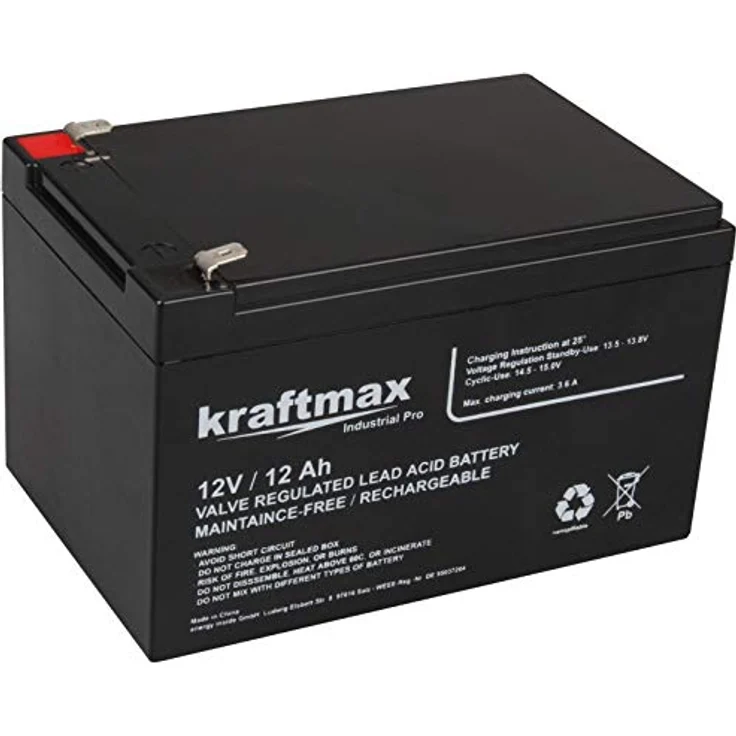 Kraftmax Industrial Pro Bleiakku [12V / 12Ah] AGM - Hochleistungs- Blei Akku der Neusten Generation, ideal für professionelle Anwendungsgebiete (schwarz) – Bild 2