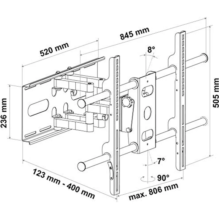 SCHWAIGER LWH603D 011 TV-Wandhalterung für Flachbildschirme mit 94-178 cm (37-70 Zoll), Halterung für LCD LED TFT Plasma, max. Belastung 60 kg, schwarz – Bild 2