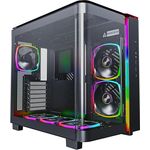 Montech King 95 PRO Dual-Chamber ATX Mid-Tower PC-Gaming-Gehäuse, gebogene gehärtete Glasfront, hoher Luftstrom, sechs ARGB PWM Lüfter, Schwarz