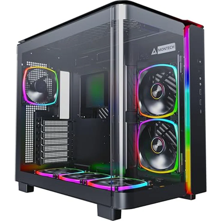 Montech King 95 PRO Dual-Chamber ATX Mid-Tower PC-Gaming-Gehäuse, gebogene gehärtete Glasfront, hoher Luftstrom, sechs ARGB PWM Lüfter, Schwarz – Bild 1