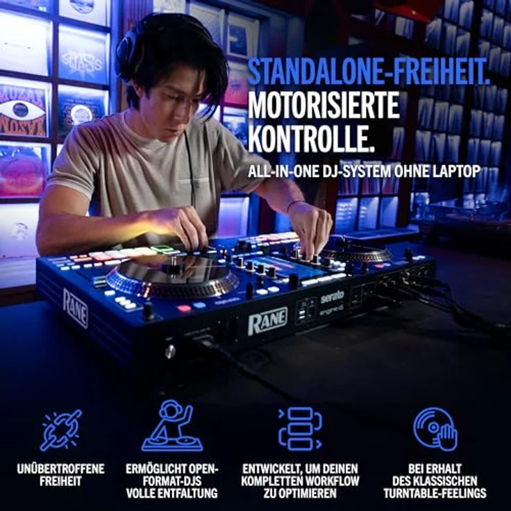 Rane System One, 2-Deck Standalone DJ-Controller mit Wi-Fi Streaming, 7" Touch-Display und motorisierten Plattentellern – Bild 2