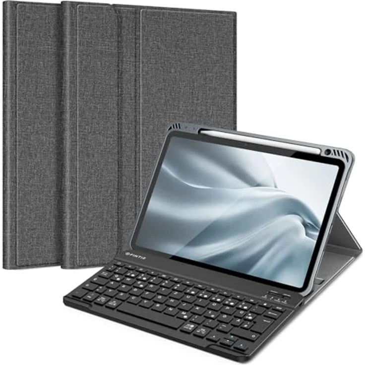 Fintie Tastatur Hülle für iPad Air 11 Zoll M2, iPad Air 6/5/4 (2024/2022/2020) 10,9 Zoll, Dunkelgrau, magnetisch Abnehmbarer Keyboard, TPU Rückschale mit Stifthalter – Bild 1