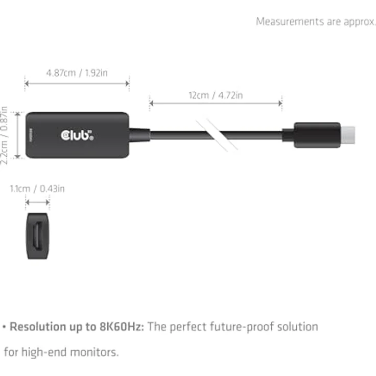 Club 3D CAC-2505, USB C auf HDMI Kabel 8K @ 60Hz / 4K @ 144Hz, aktiver Adapter für Gaming PC, Laptop, Konsole, HDR10+ und Dolby Vision, integrierte 12 cm Länge – Bild 3