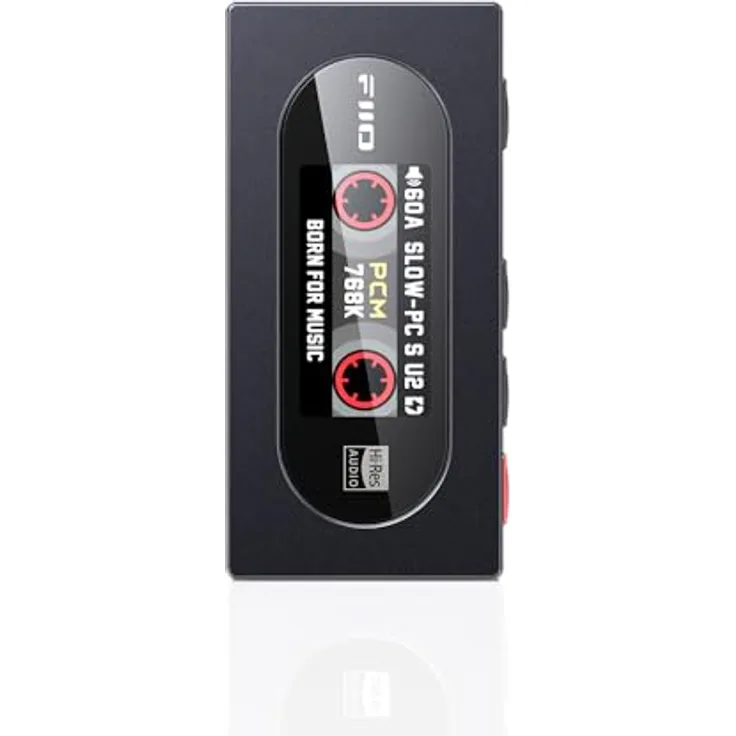 FIIO KA15 Tragbarer DAC- und Kopfhörerverstärker, Hi-Res Audio, 768 kHz/32 Bit, schwarzes Design mit LCD-Display