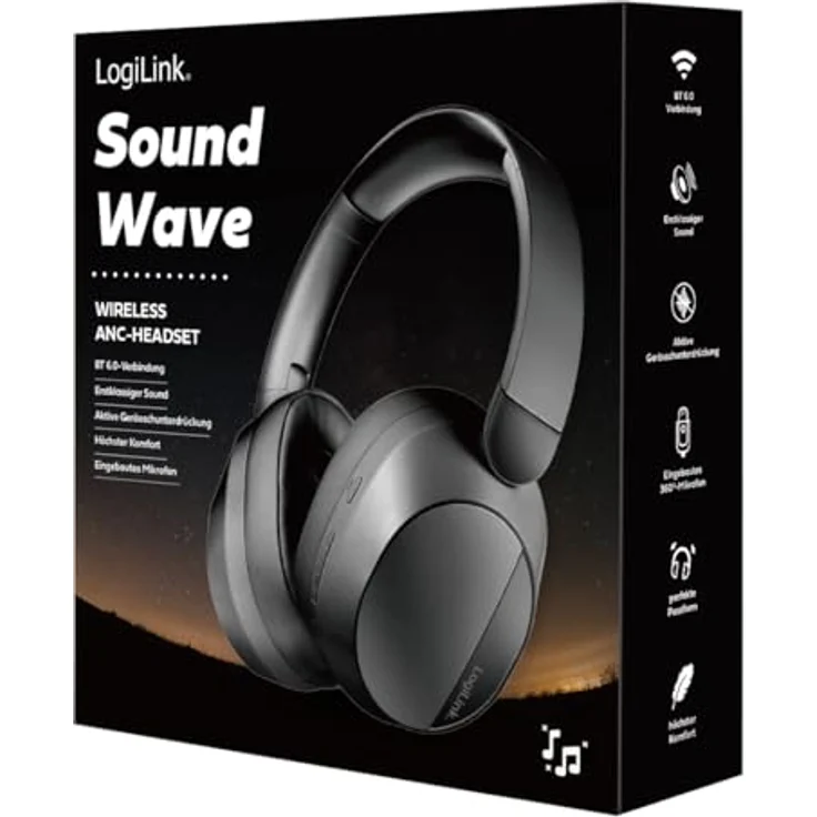 LogiLink BT0071 Over Ear Kopfhörer, Bluetooth® mit aktiver Geräuschunterdrückung (ANC), schwarz, 15 Stunden Akkulaufzeit – Bild 8