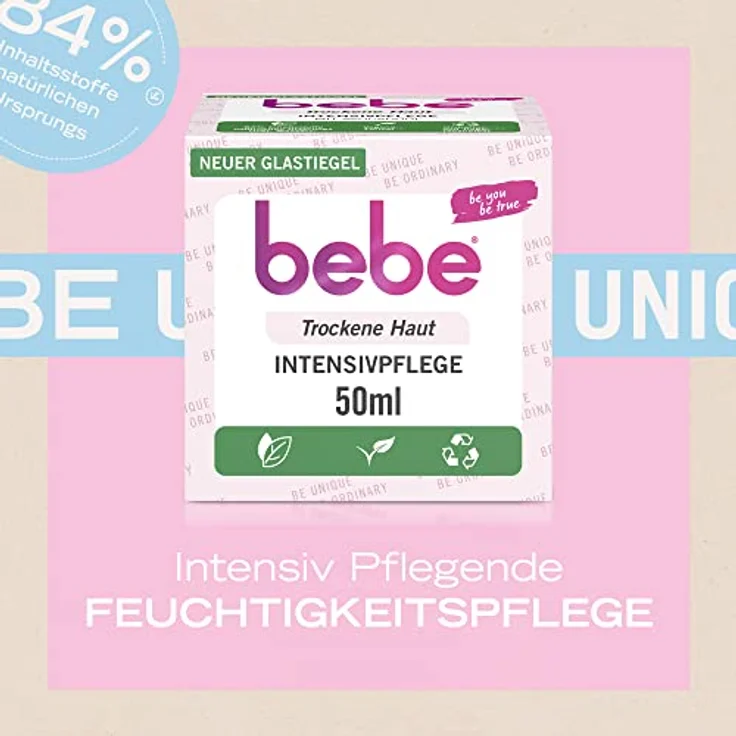 bebe Intensivpflege (50 ml), reichhaltige Gesichtscreme für trockene Haut mit Avocadoöl und Sheabutter, intensiv pflegende Feuchtigkeitscreme für 24h Feuchtigkeit, vegan* – Bild 2