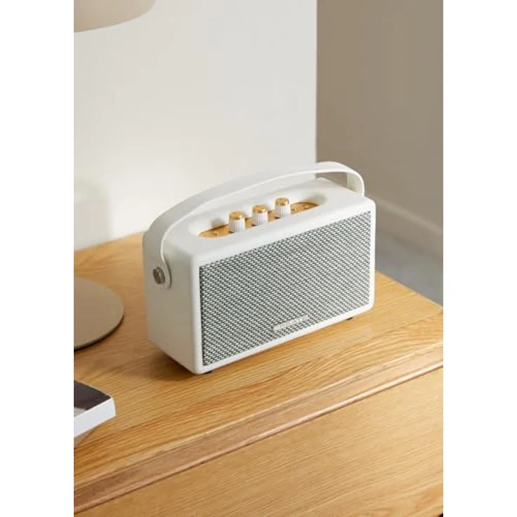 CREATE Retro Lautsprecher, tragbarer Bluetooth-Speaker in Cremeweiß, 40W, bis zu 5 Stunden Akkulaufzeit, USB-AUX-Anschluss, mit Trageschlaufe – Bild 2