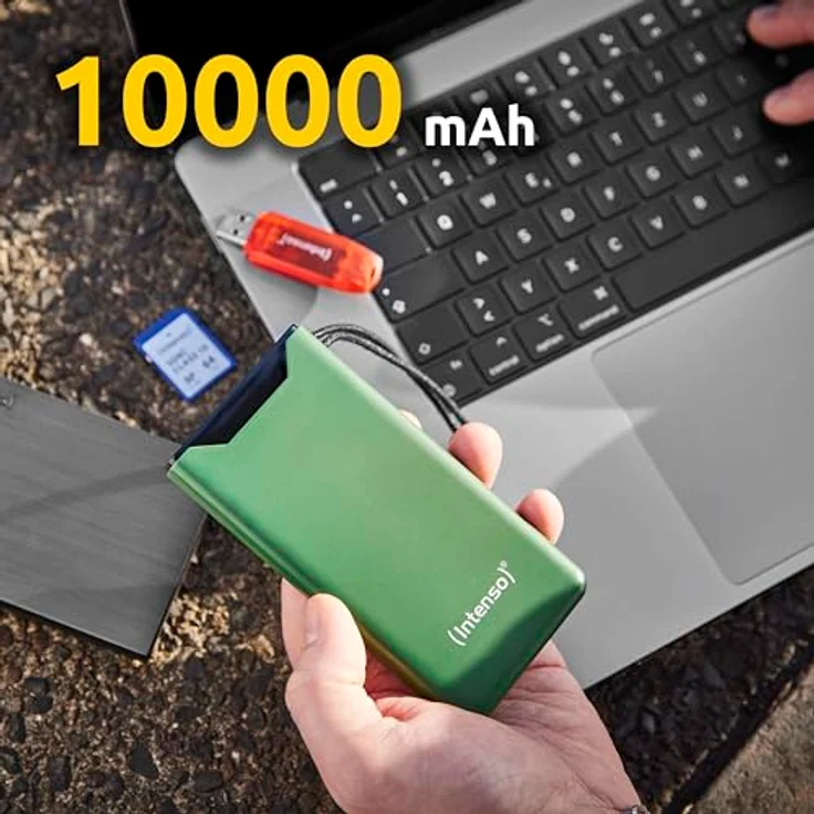 Intenso Powerbank F10000, externer Akku mit PD (20W) & QC (18W), USB-C und USB-A Anschluss, 10000mAh, Grün – Bild 2