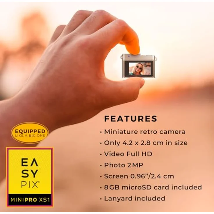 Easypix MiniPro XS1, Digitalkamera 2 Megapixel im Retro-Look, Full HD Video, Schwarz/Silber, mit integriertem Blitz und Akku – Bild 10