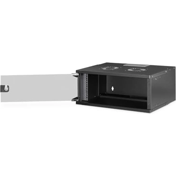 DIGITUS Netzwerkschrank SoHo Pro - 19-Zoll Rack 4 HE - Unmontiert - Wandmontage - 400 mm Tiefe - 327 mm Nutztiefe - Traglast 60 kg - Glastür - Schwarz – Bild 2