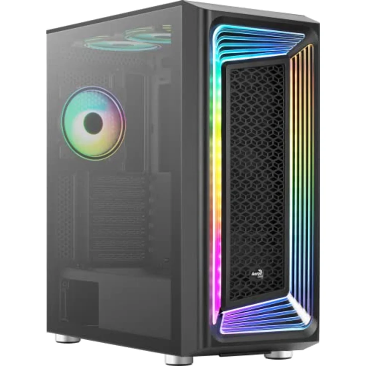 Aerocool INTERSTELLAR, ATX RGB Semitower Gehäuse, 3X PWM 120mm ARGB Lüfter + 2X 120mm Lüfter, gehärtetes Glasfenster, Schwarz – Bild 1