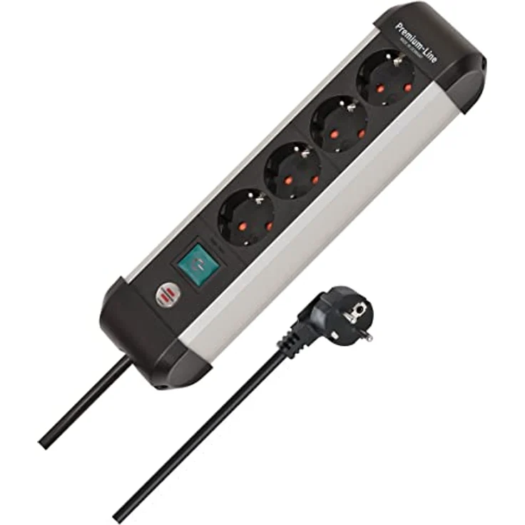 Brennenstuhl Premium-Alu-Line Steckdosenleiste 4-Fach/Steckerleiste aus hochwertigem Aluminium (Mehrfachsteckdose mit Schalter und 1,8m Kabel, Made in Germany) – Bild 1